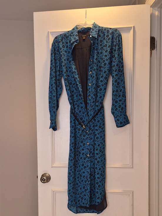 Ann Taylor Dresses & Skirts - Ann Taylor Teal Blue Long Sleeve Floral Shirt Dress